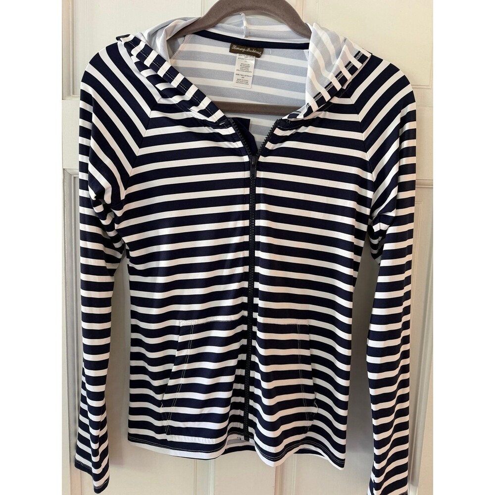 Tommy Bahama Navy & White Striped Zip Up Hoodie S